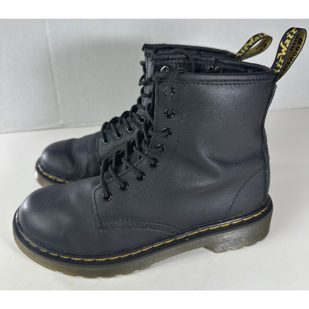 Dr. Martens Junior 1460 Softy T Black Leather Lace-Up Side Zip Boots Kids Size 2 - Picture 11 of 14